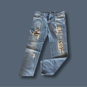 Men’s Fendi Logo Distressed patch Jeans Blue sz 36/34 Slim